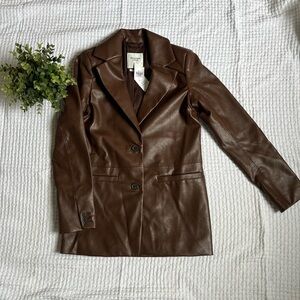 Abercrombie & Fitch Brown Vegan Leather Blazer